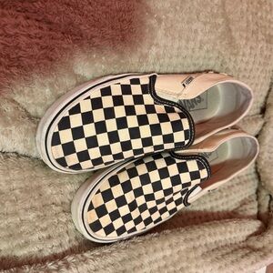 Vans Black and Cream Checkerboard Slip-Ons